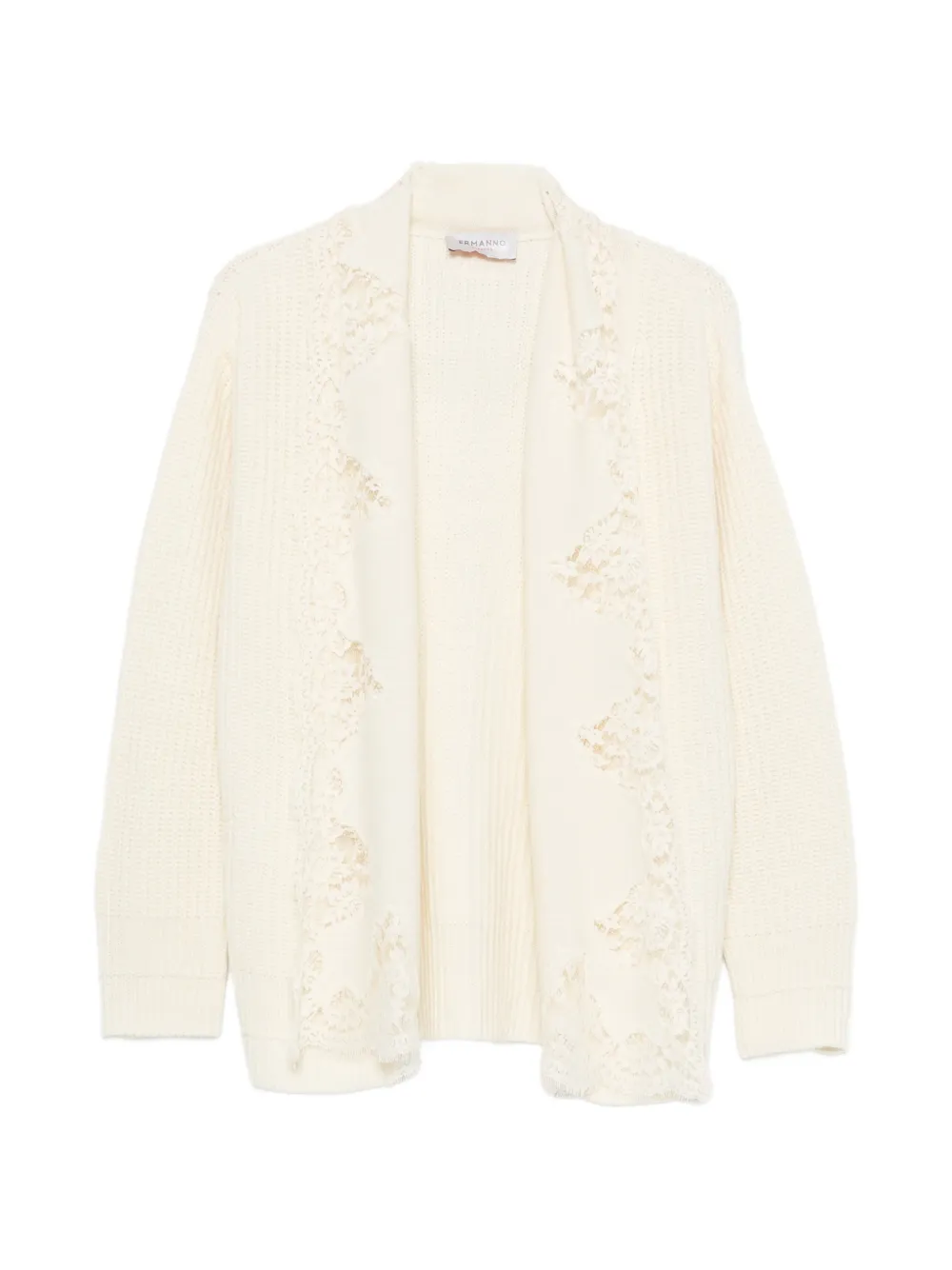 ERMANNO FIRENZE lace-trim ribbed-knit cardigan - Weiß