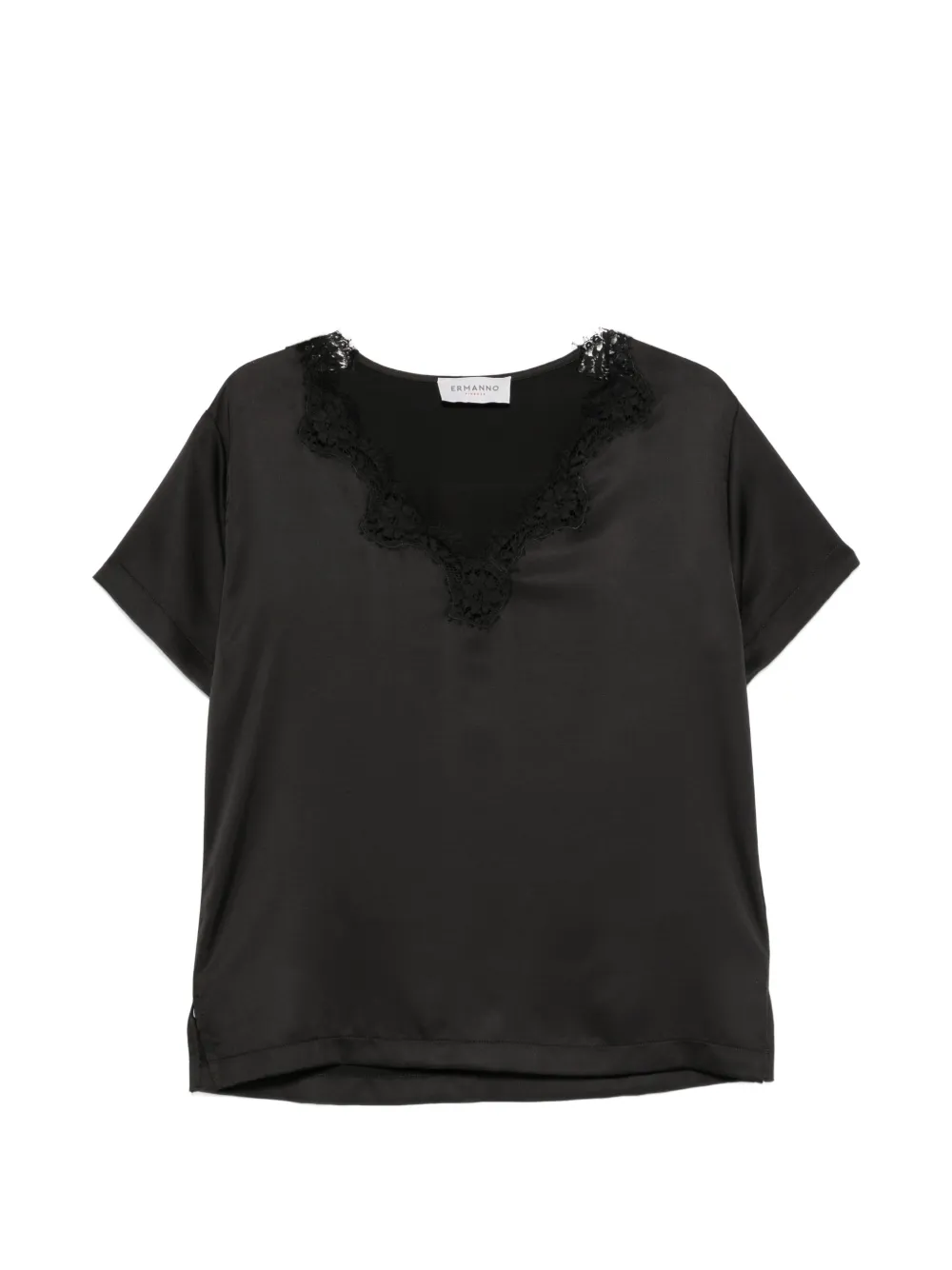 ERMANNO FIRENZE V-neck lace-trim top - Nero