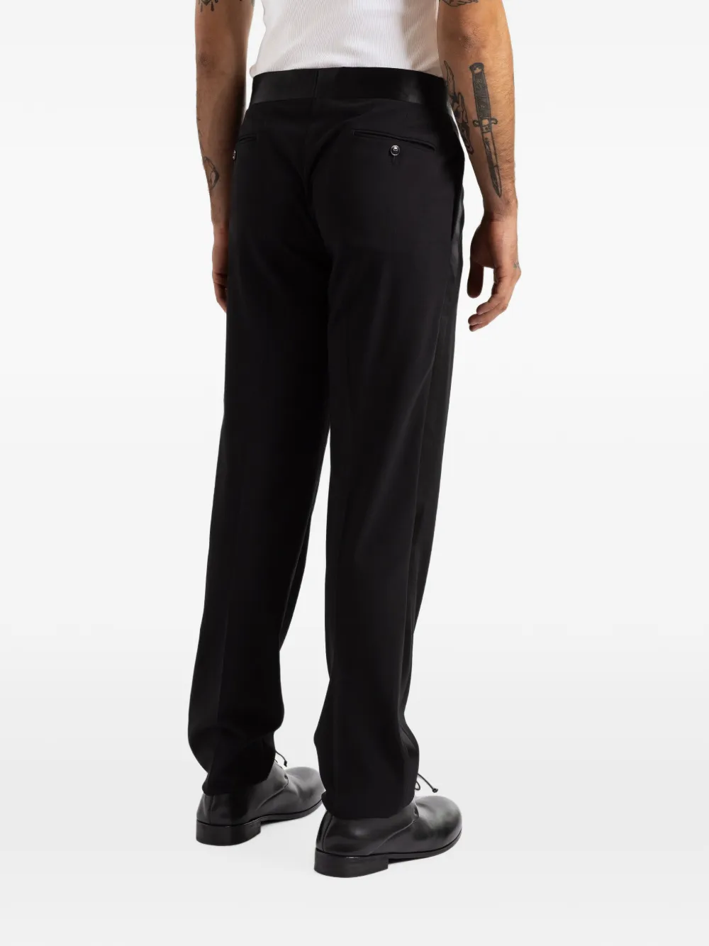 Giorgio Armani satin-trimmed pleated trousers Zwart