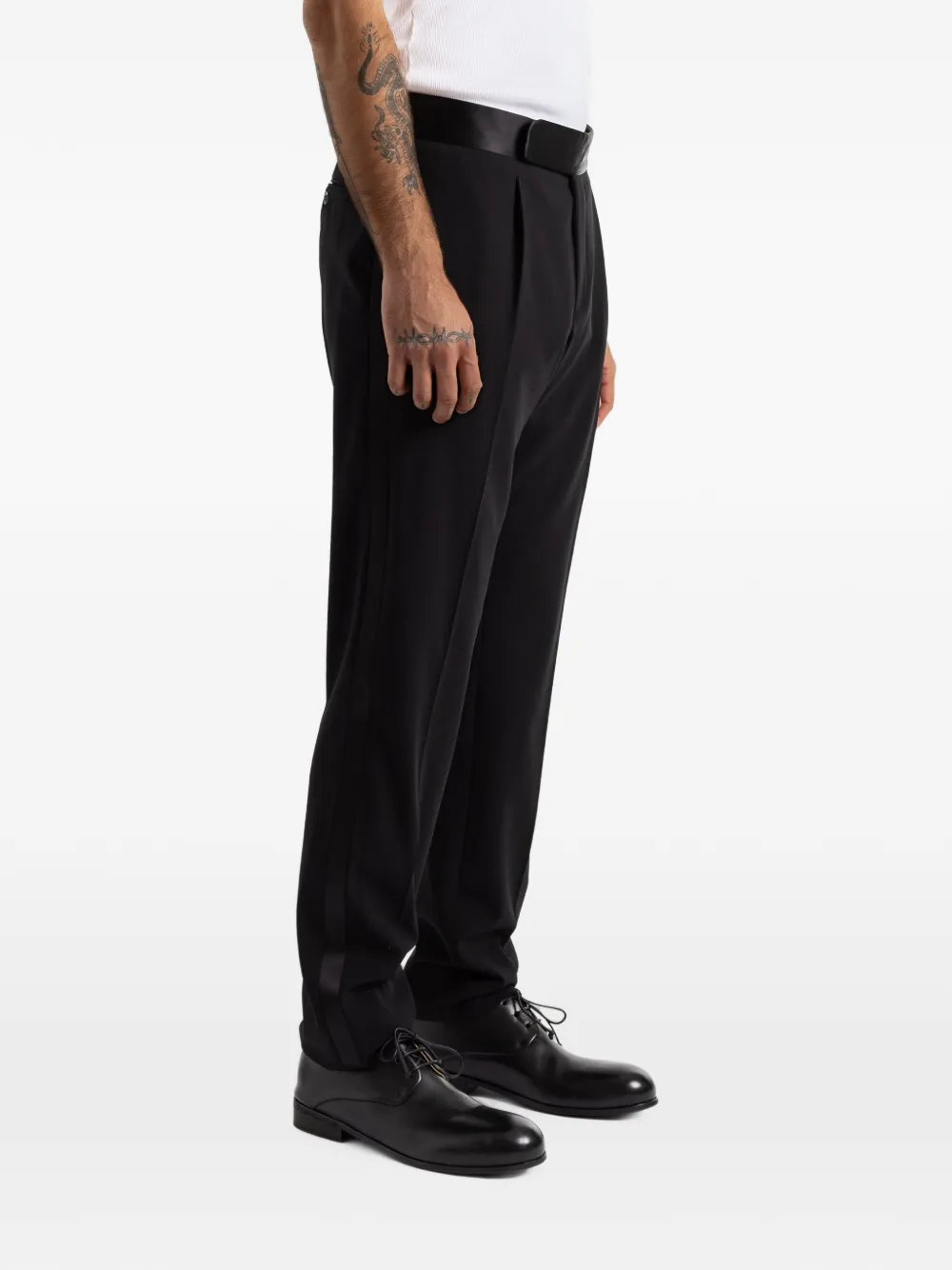 Giorgio Armani satin-trimmed pleated trousers Zwart