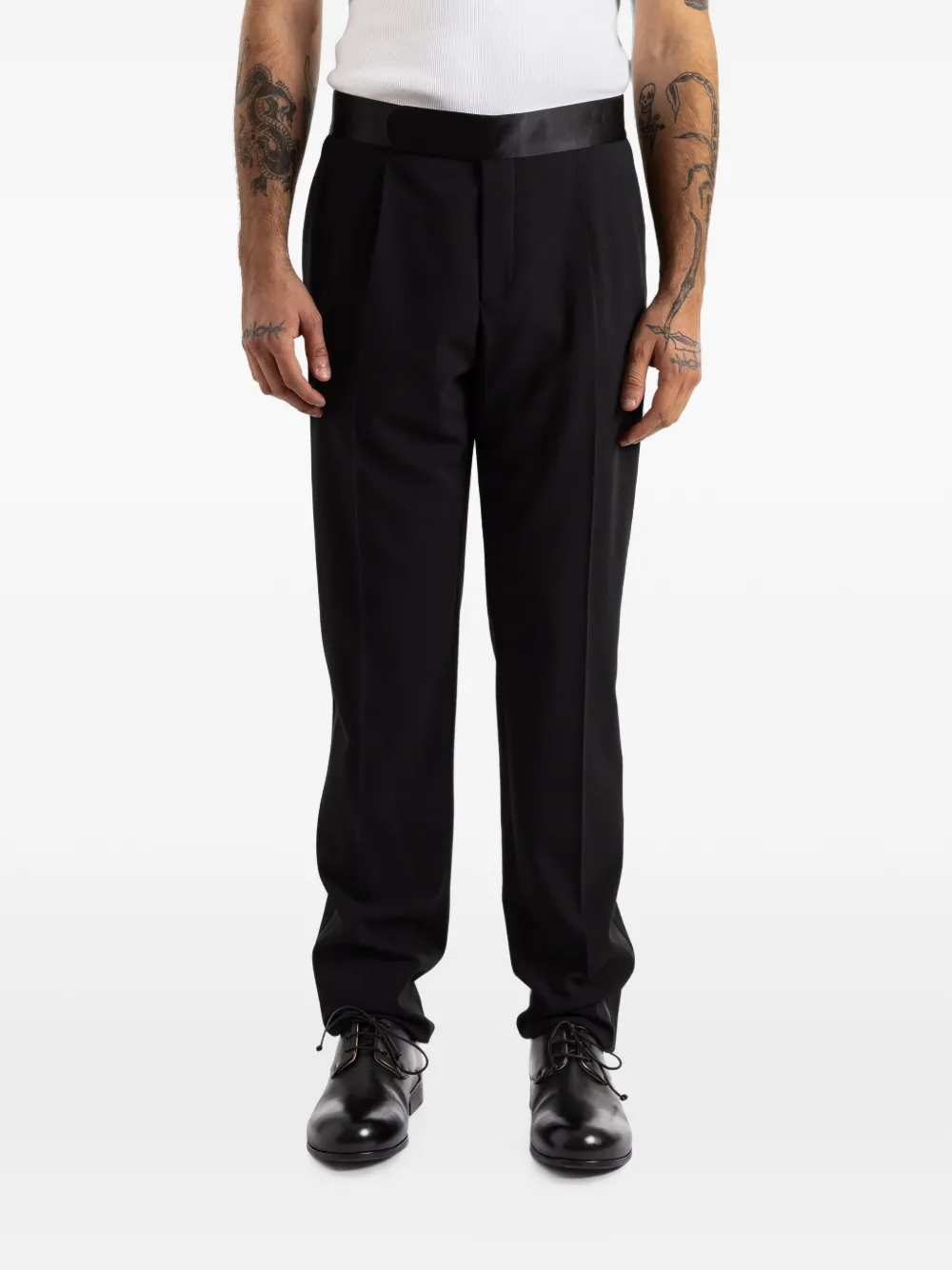 Giorgio Armani satin-trimmed pleated trousers