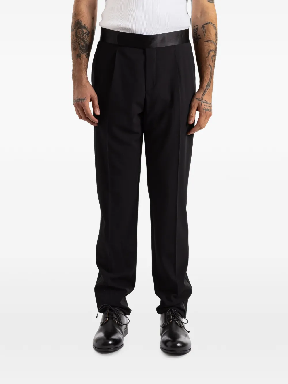 Giorgio Armani satin-trimmed pleated trousers