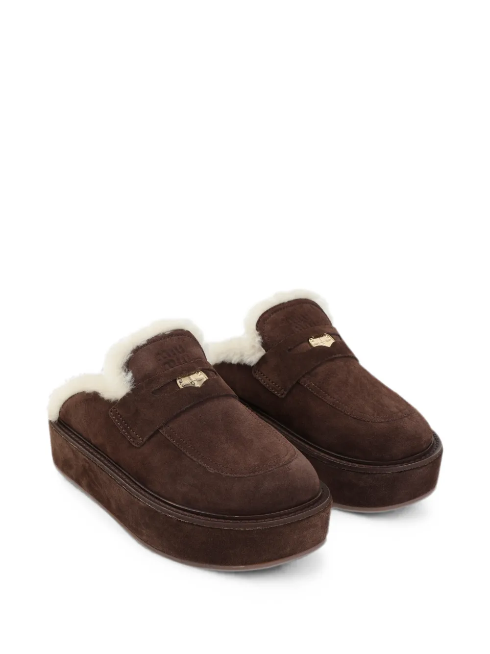Miu shearling-lined platform mules Bruin