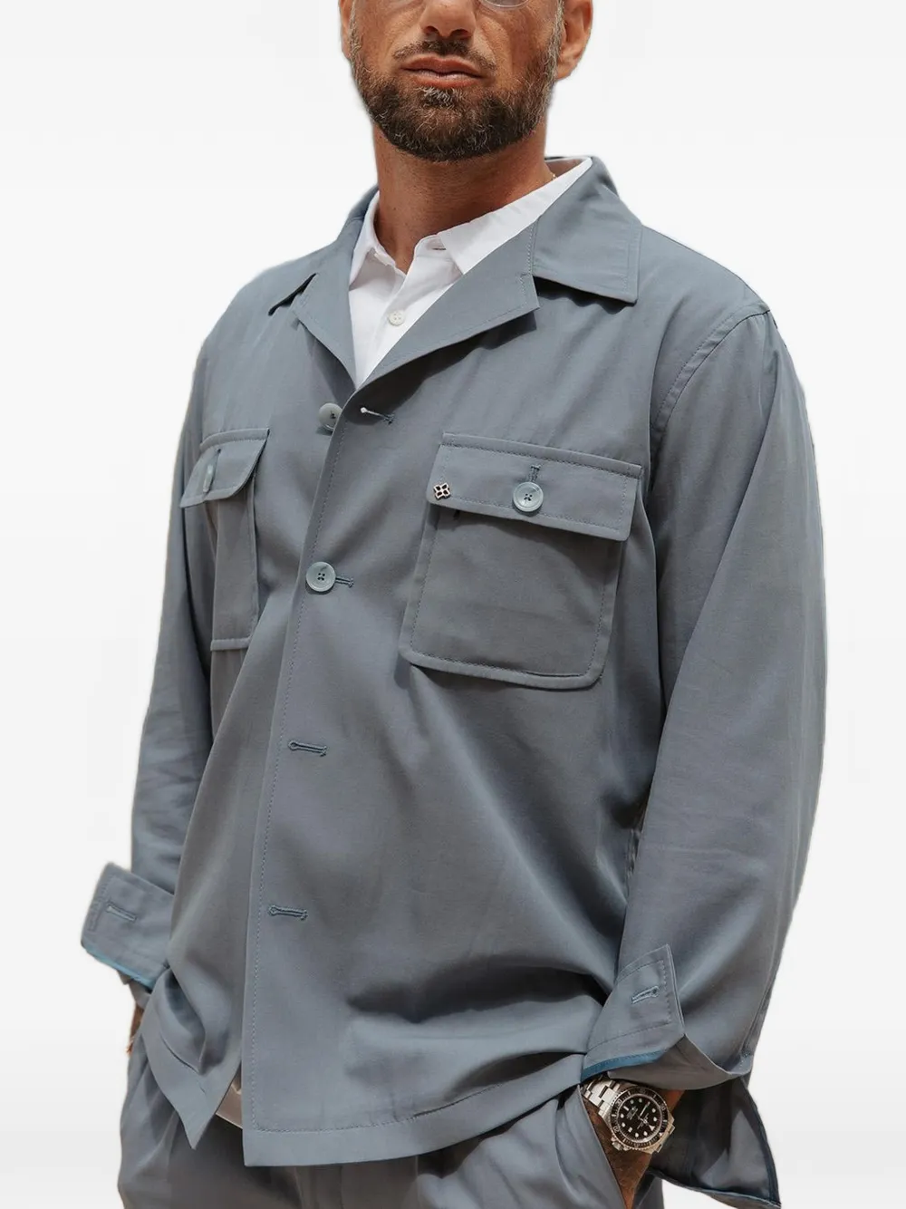 Tagliatore Barrow shirtjack met opgestikte zak Blauw