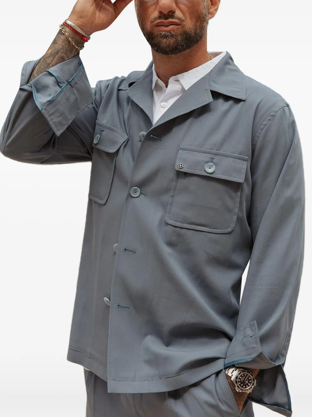 Tagliatore Barrow shirtjack met opgestikte zak Blauw