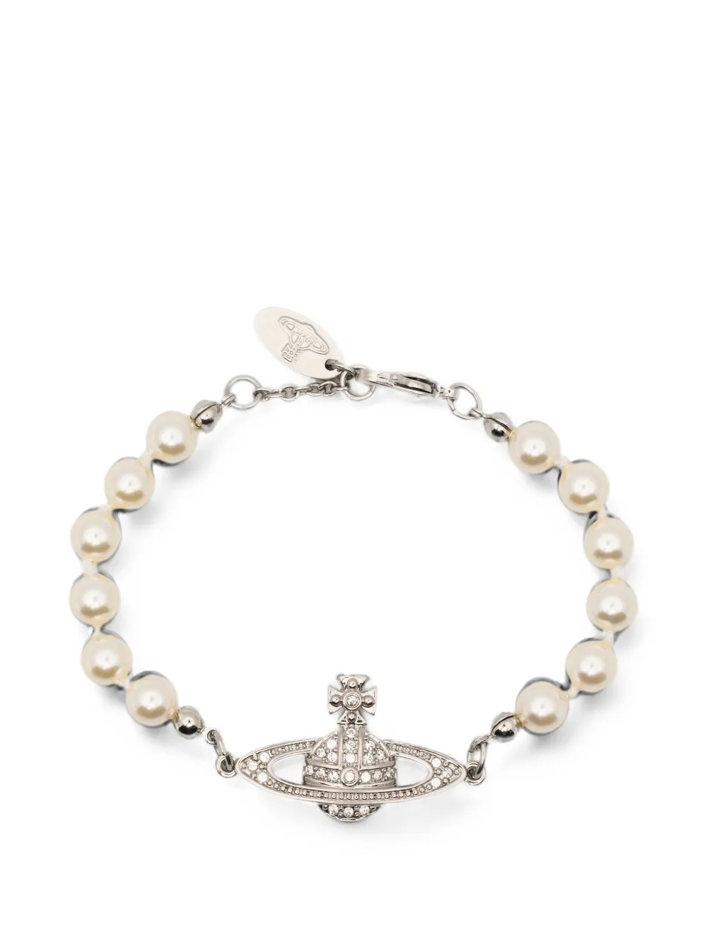Vivienne Westwood mini Bas Relief crystal faux-pearl bracelet - Silber