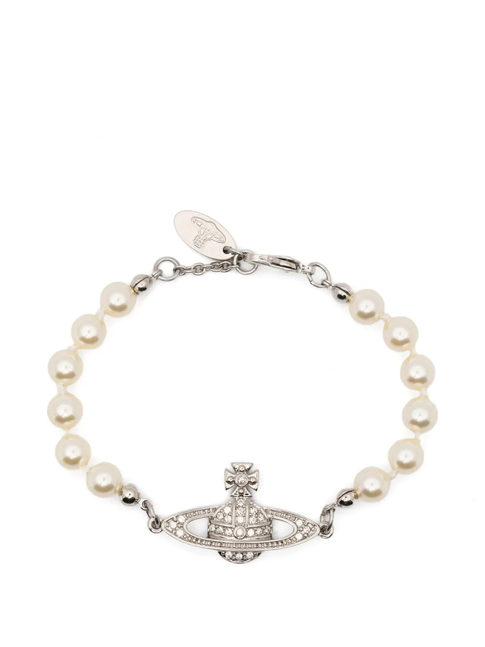 Vivienne Westwood mini Bas Relief crystal faux-pearl bracelet - Argento