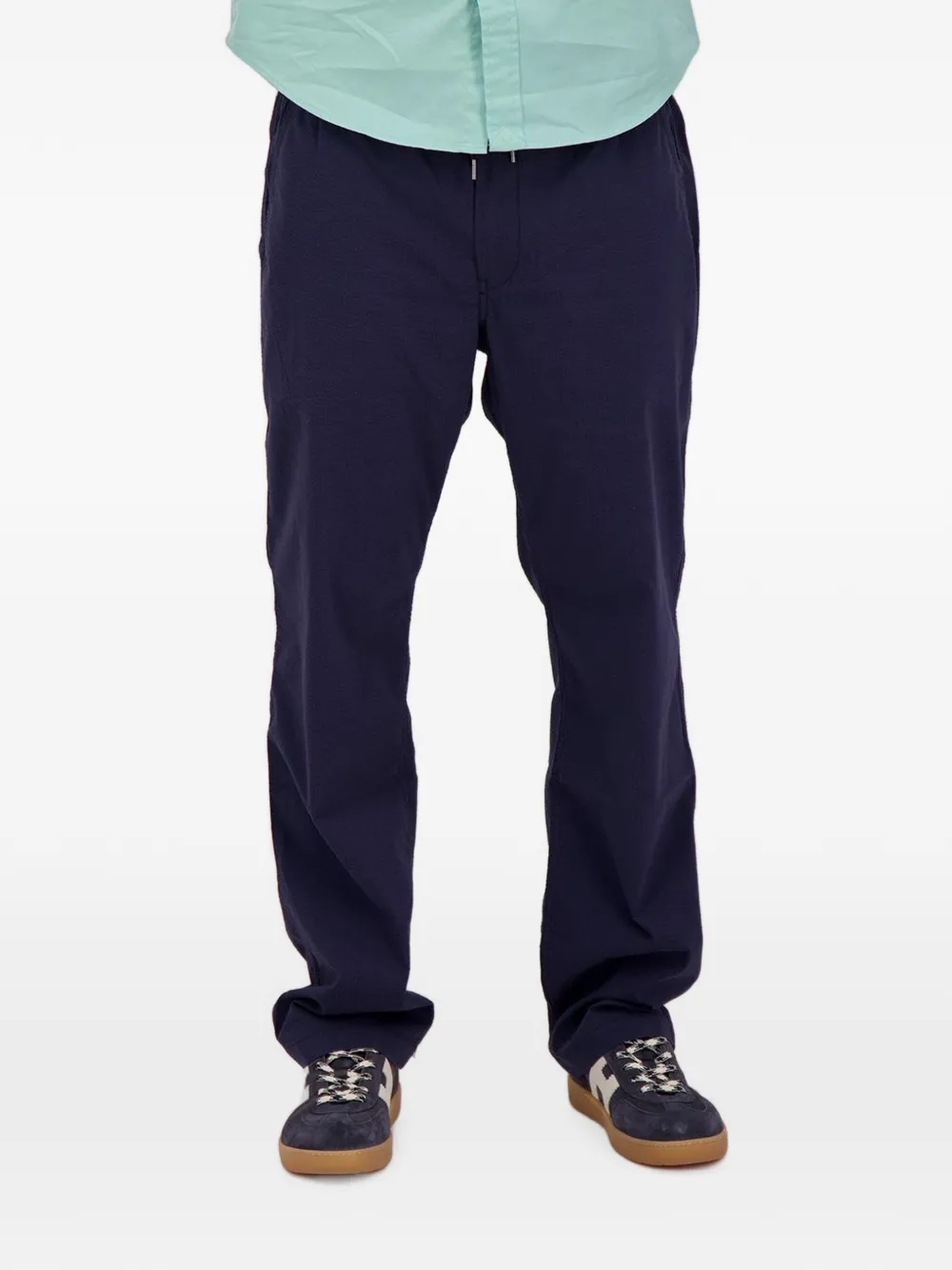 Polo Ralph Lauren Seersucker broek met knoopsluiting en textuur Blauw