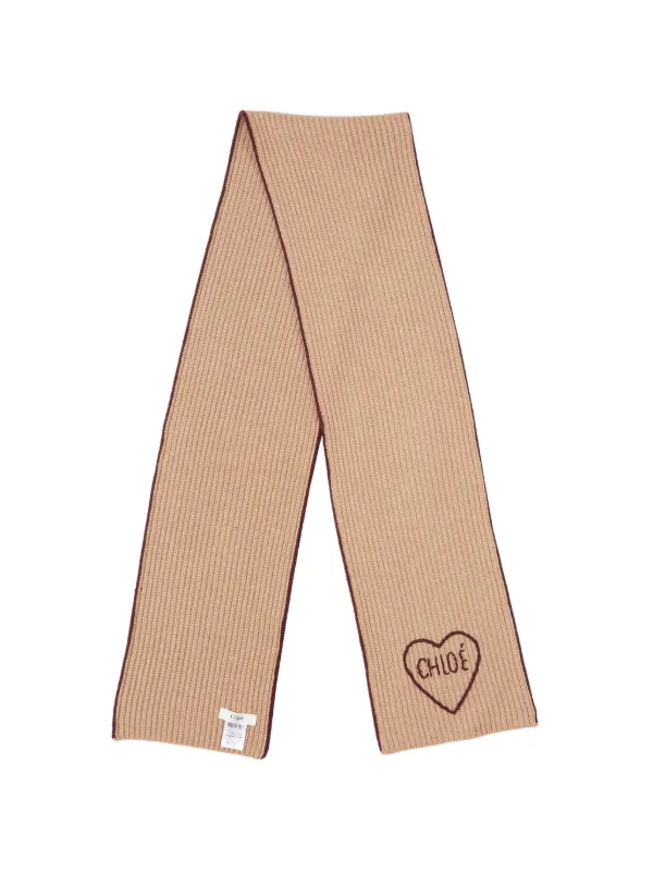 Chloé Encoeur Scarf in Wool & Cashmere in Neutrals