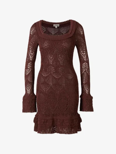 STAUD crochet-knit ruffled mini dress