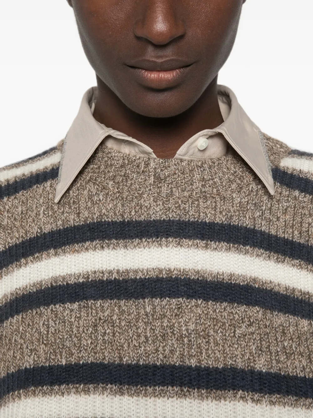 Brunello Cucinelli striped crew-neck sweater Bruin