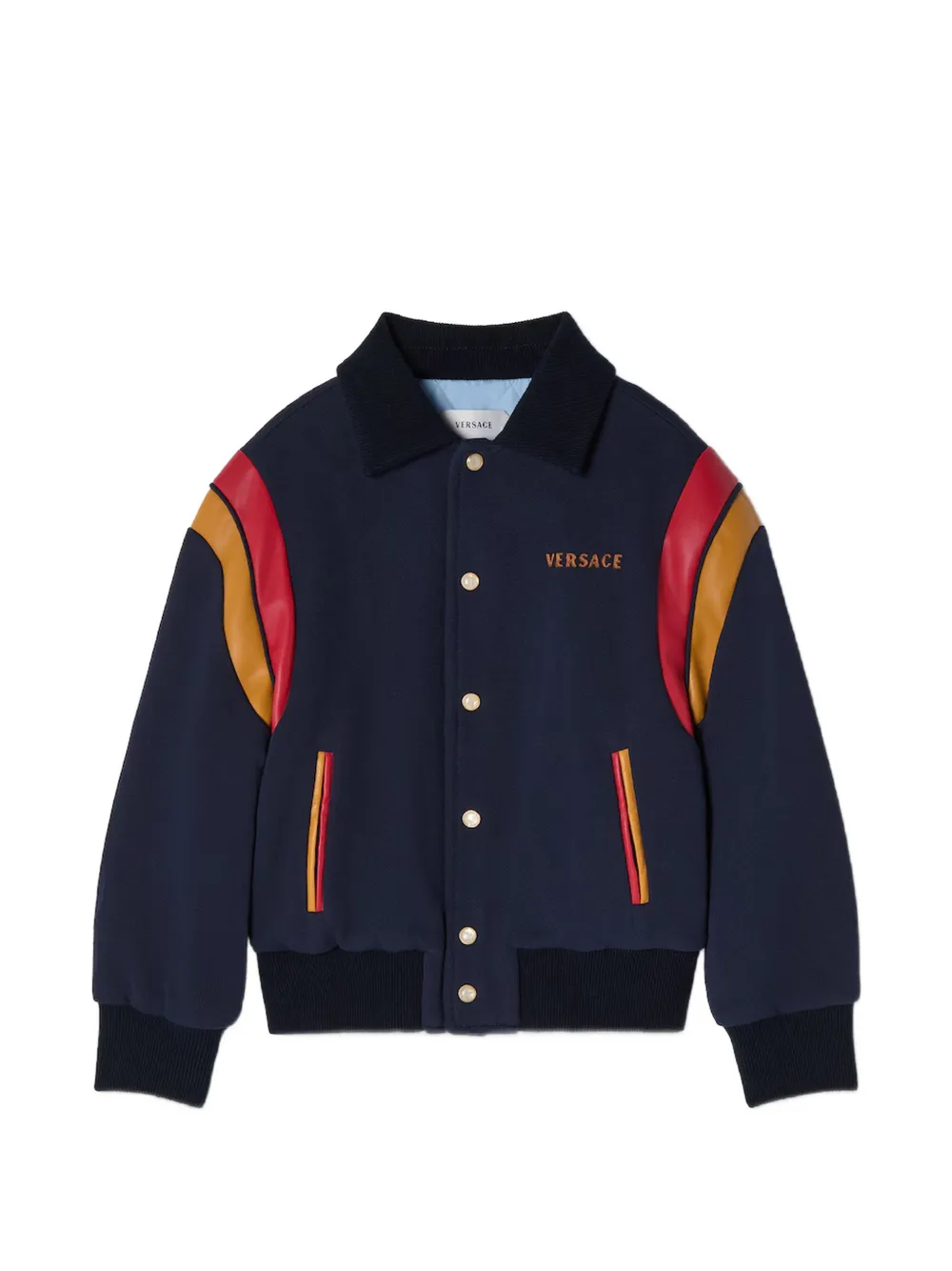 Versace Kids logo-embroidered bomber jacket - Blue