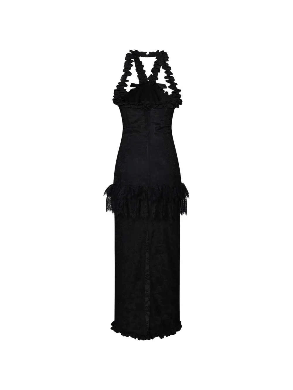 Alessandra Rich Chantilly lace halterneck maxi dress Zwart