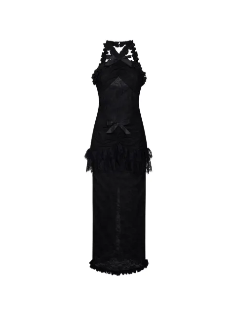 Alessandra Rich vestido largo Chantilly con cuello halter