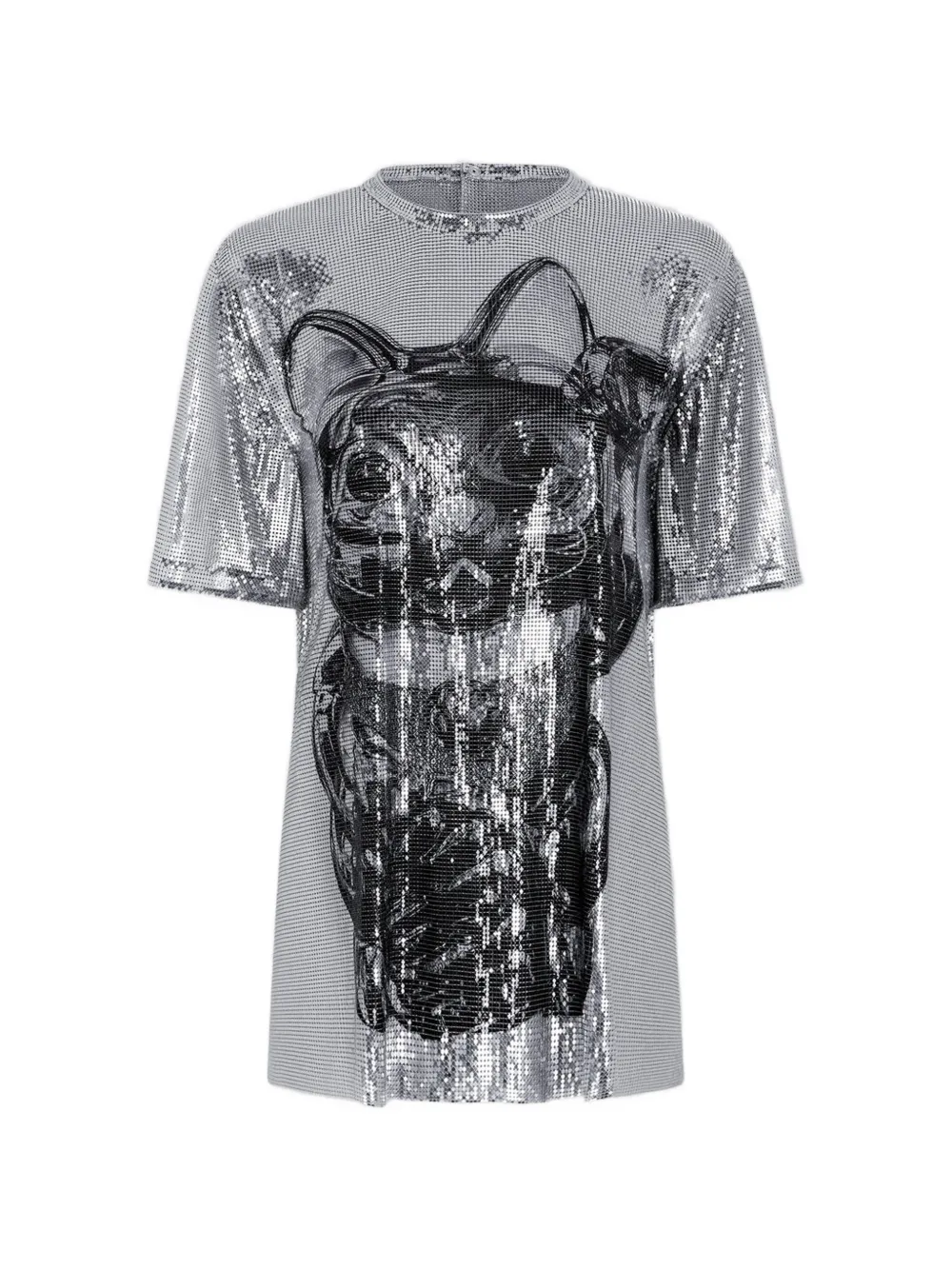 Rabanne Ohmori cat-print chainmail mini dress - Argento