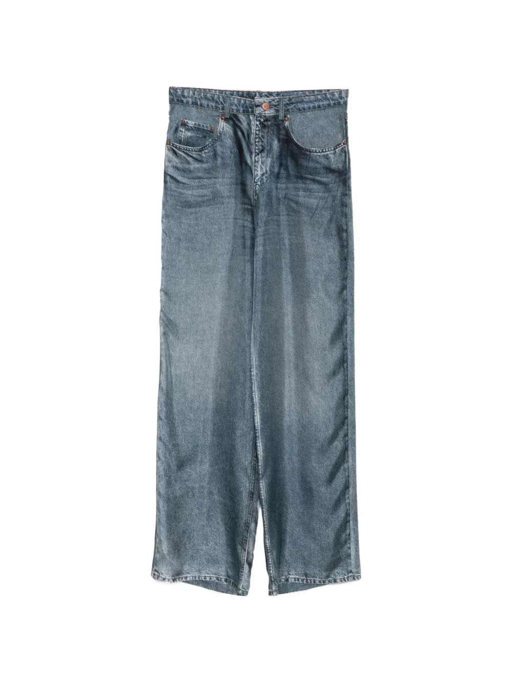 Pierre-louis Mascia Aloe Denim-print Silk Trousers In Blue