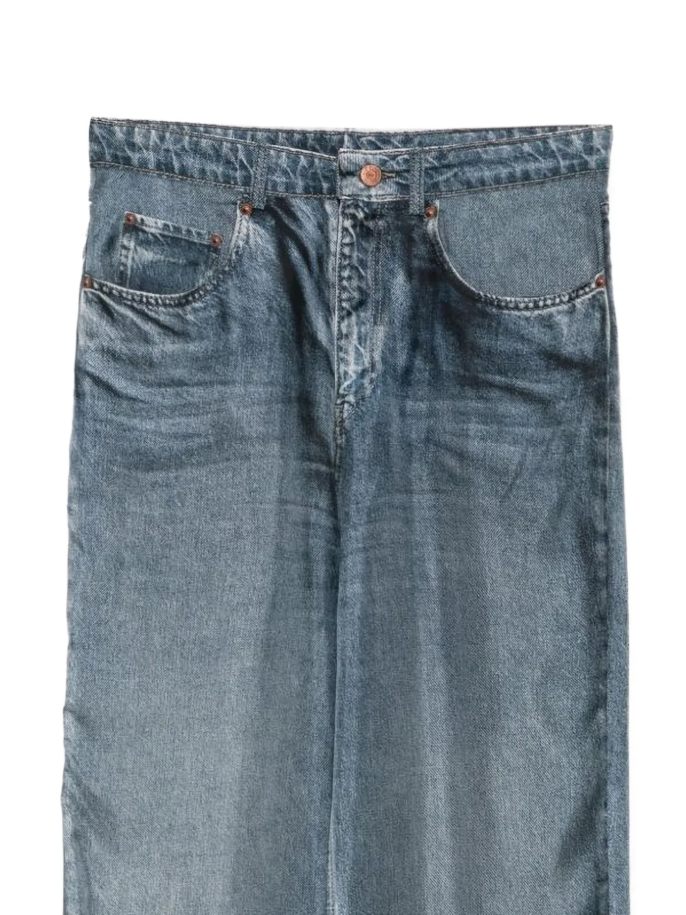 Pierre-Louis Mascia Aloe zijden broek met denim-print Blauw