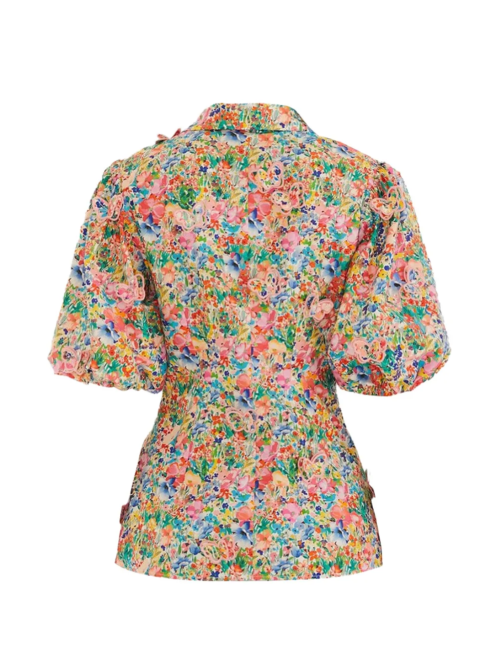 FARM Rio butterfly-appliqué floral-print blouse Beige