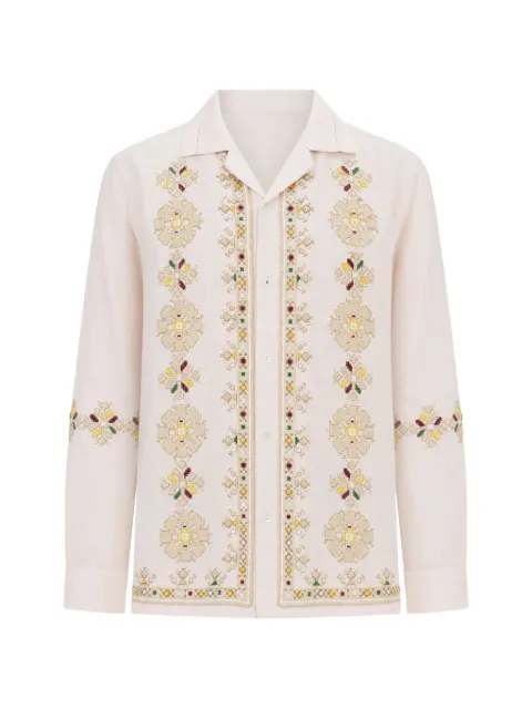 Baziszt Roses flower-embroidered long-sleeve shirt