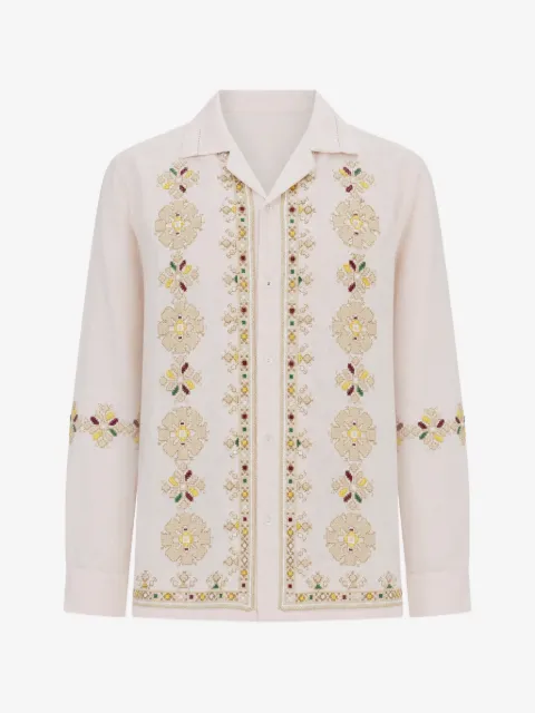 Baziszt Roses flower-embroidered long-sleeve shirt