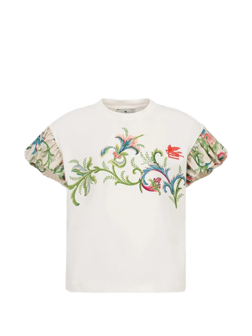 ETRO KIDS floral-print ruffled-sleeve T-shirt - Toni neutri