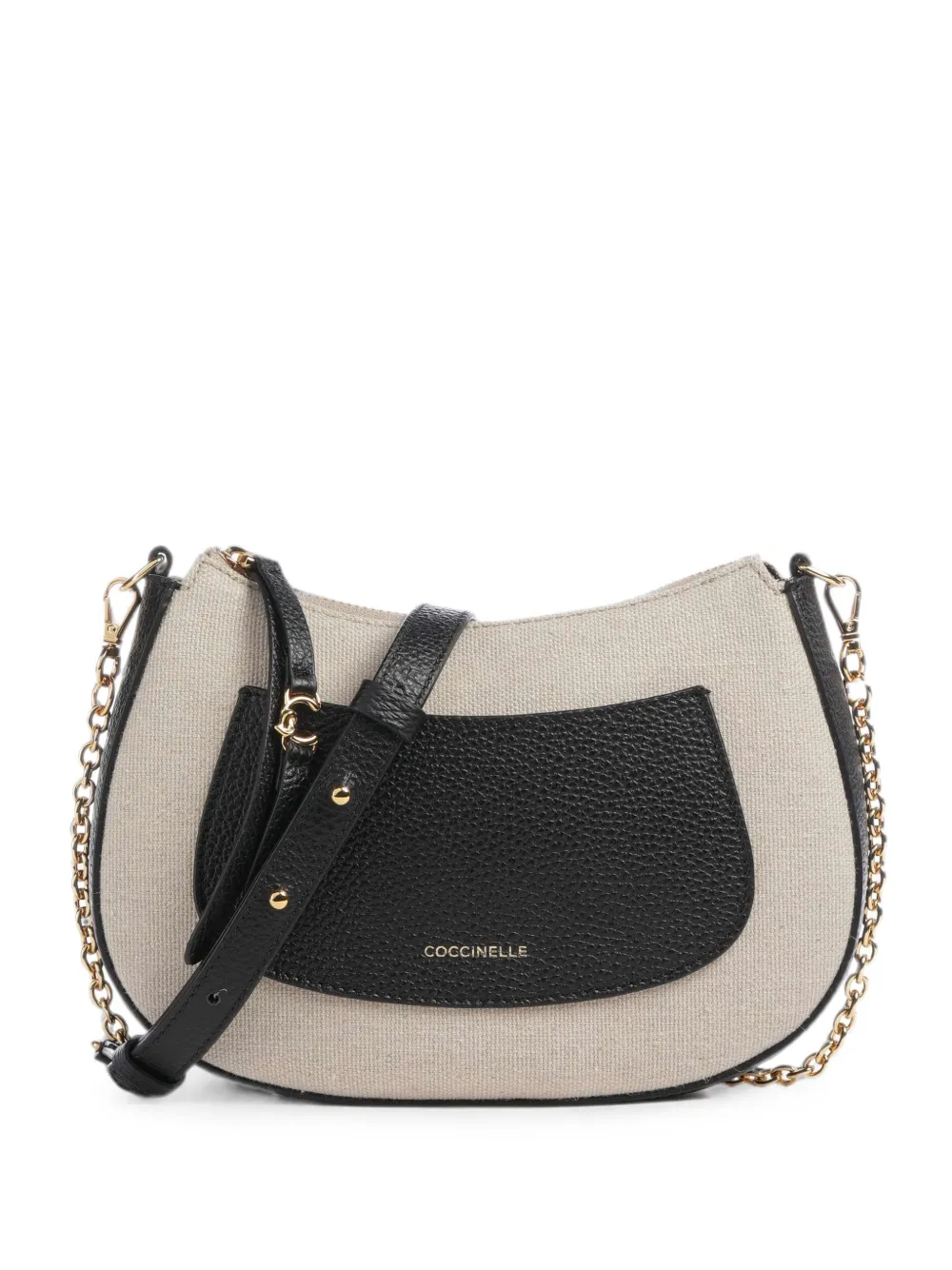 Coccinelle grained-leather canvas shoulder bag - Toni neutri