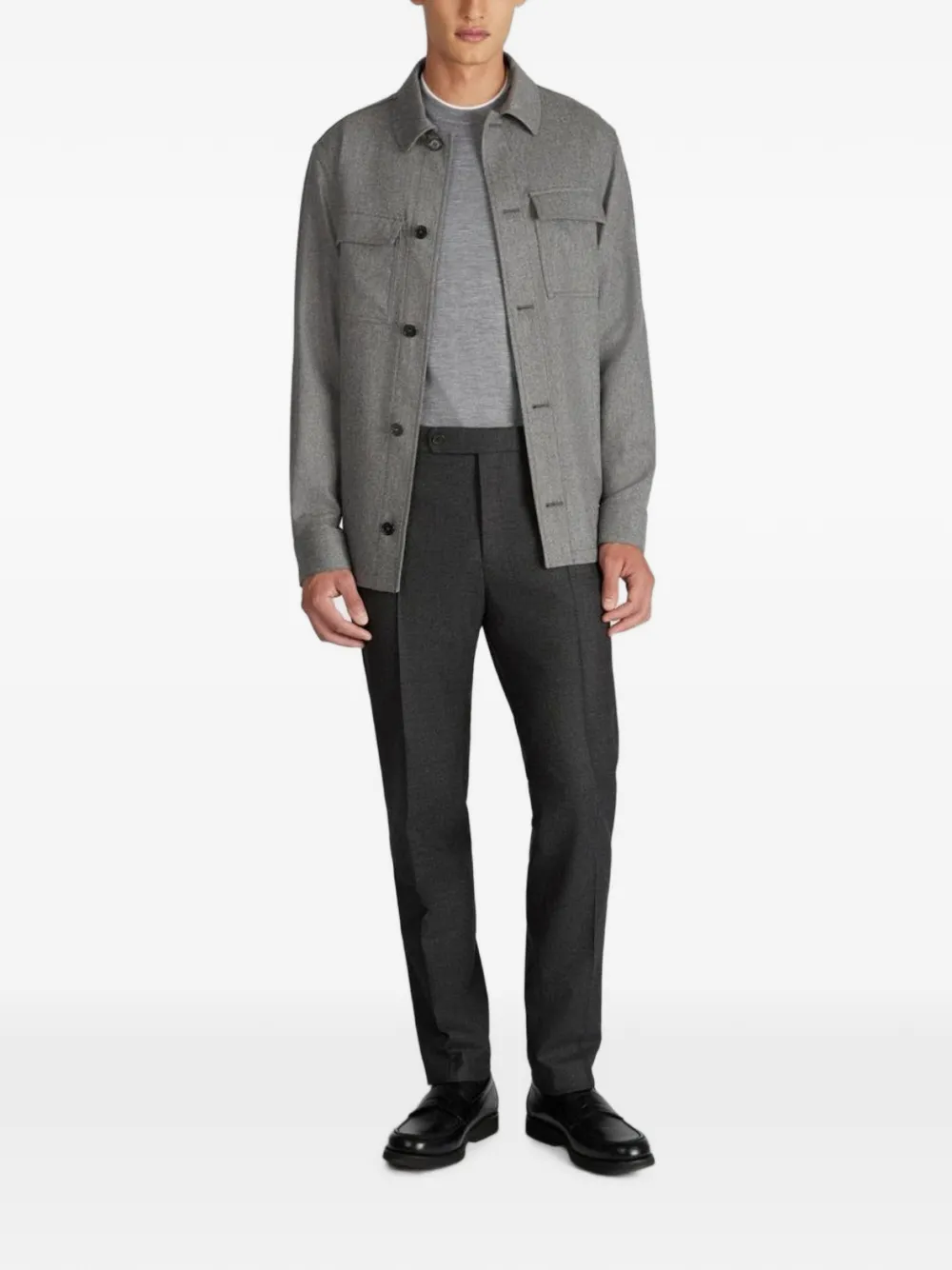 slowear Flanellen wollen shirtjack Grijs