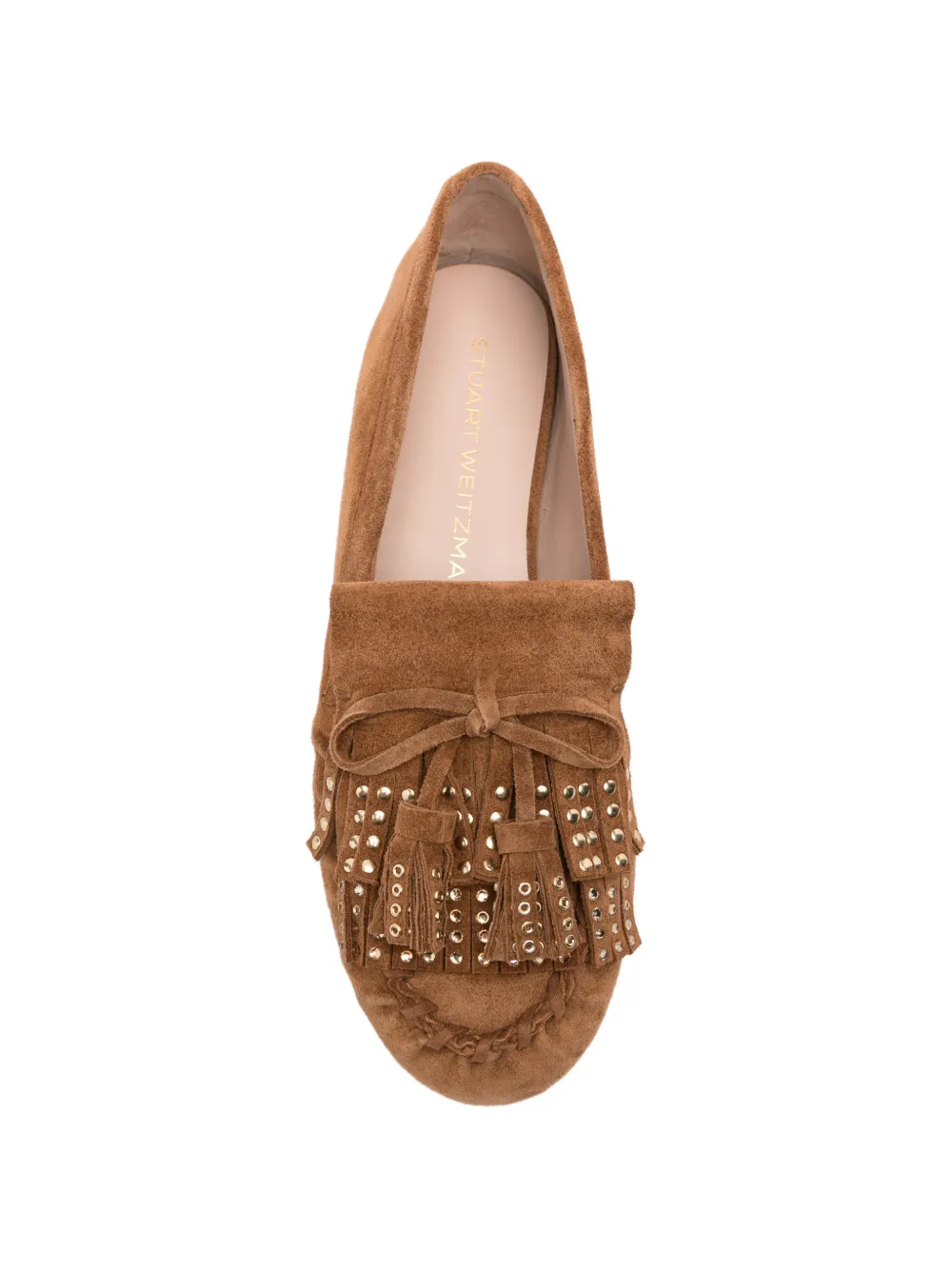 Stuart Weitzman Tassel-embellished Studded Loafers in Brown, view 4
