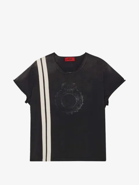 424 stripe-detail crest-print T-shirt
