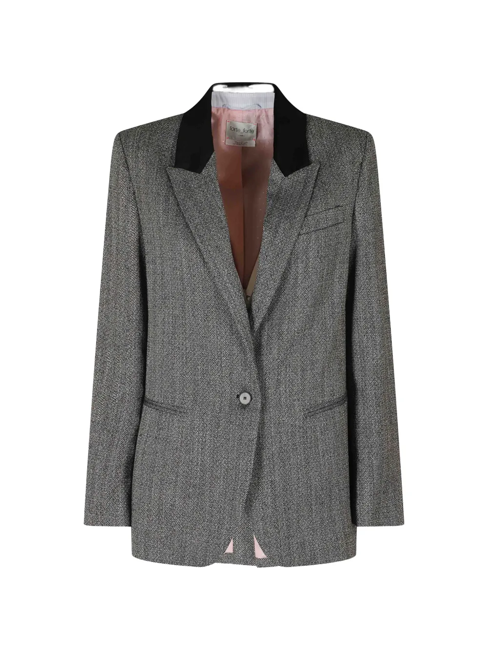Forte Forte herringbone-pattern velvet-collar jacket - Grey