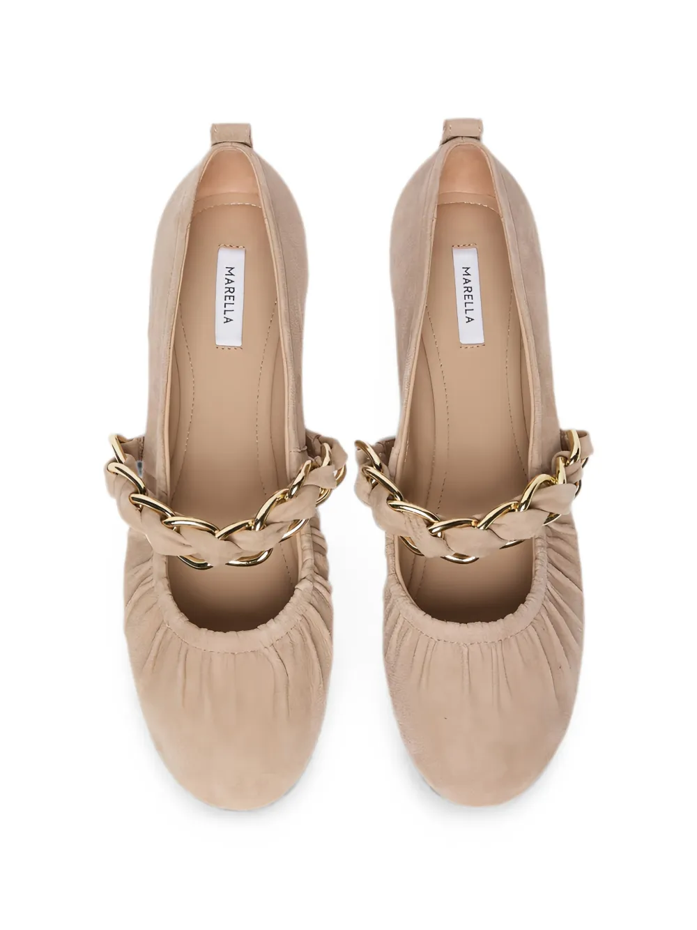 Manila Grace chain-link suede ballet flats Beige