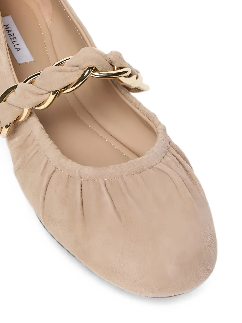 Manila Grace chain-link suede ballet flats Beige