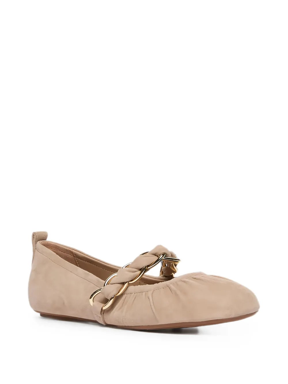 Manila Grace chain-link suede ballet flats Beige