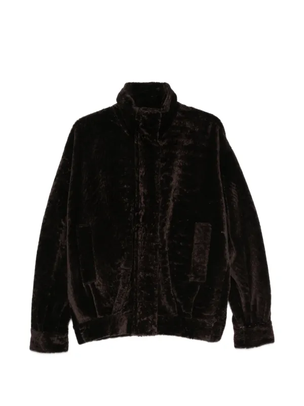 Arma Paula Leather Funnel Neck Jacket in Brown