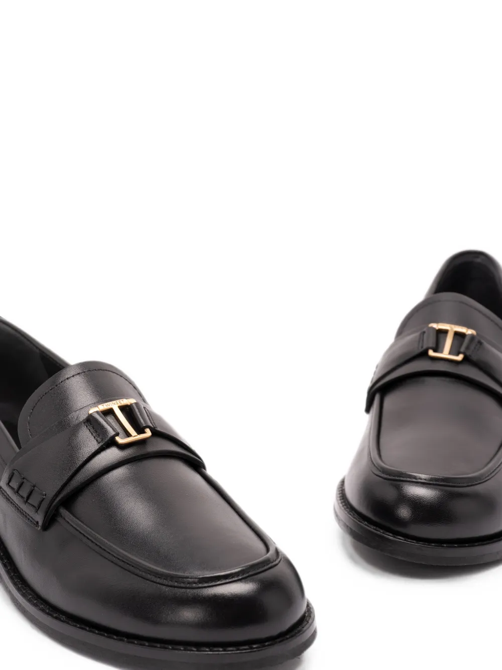 TWINSET leather loafers with logo Zwart