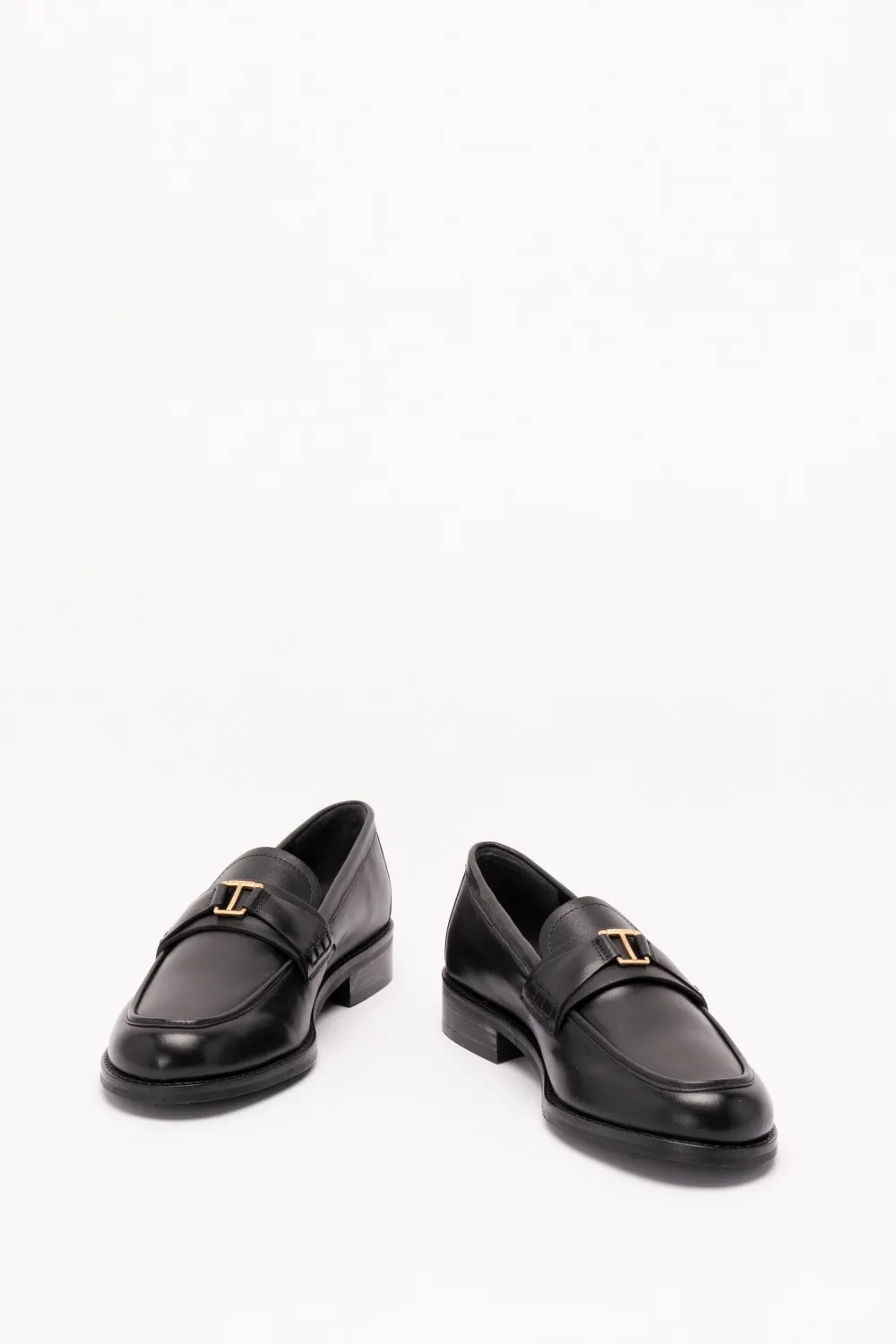 TWINSET leather loafers with logo Zwart
