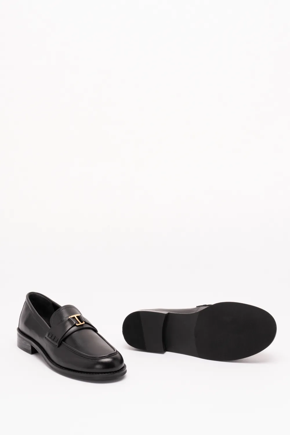 TWINSET leather loafers with logo Zwart