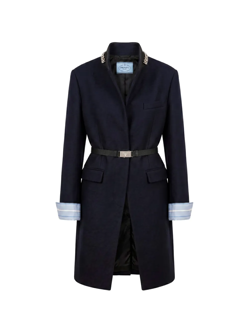 Prada crystal-embellished belted coat - Blu