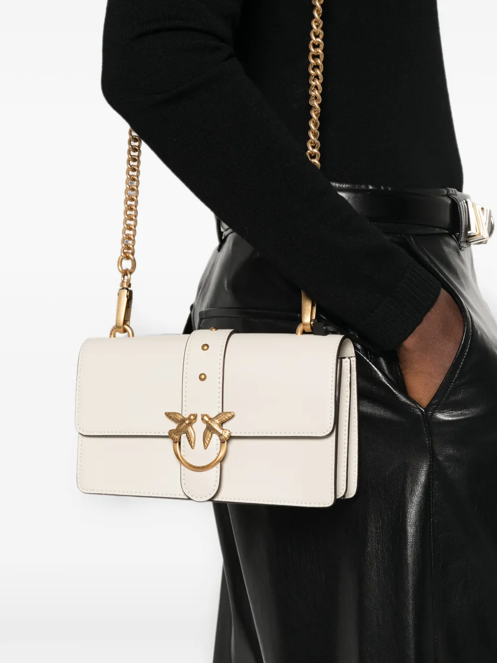 PINKO Love One leren crossbodytas Beige