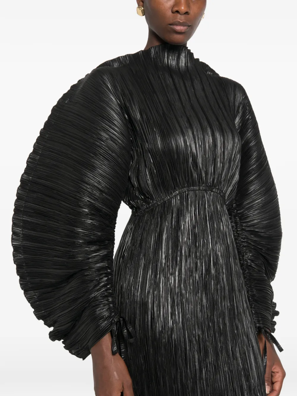 Cult Gaia Freda midi-jurk met ballonmouwen en plissé-effect Zwart