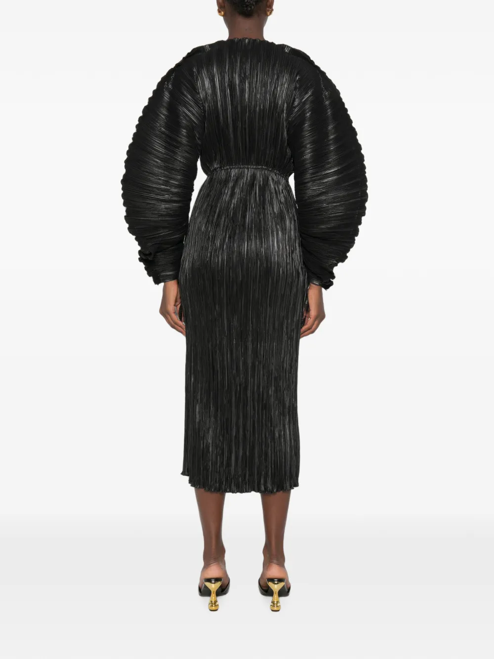 Cult Gaia Freda midi-jurk met ballonmouwen en plissé-effect Zwart