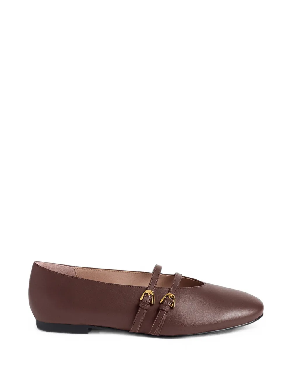 Coccinelle Risako double-strap leather ballet flats - Marrone