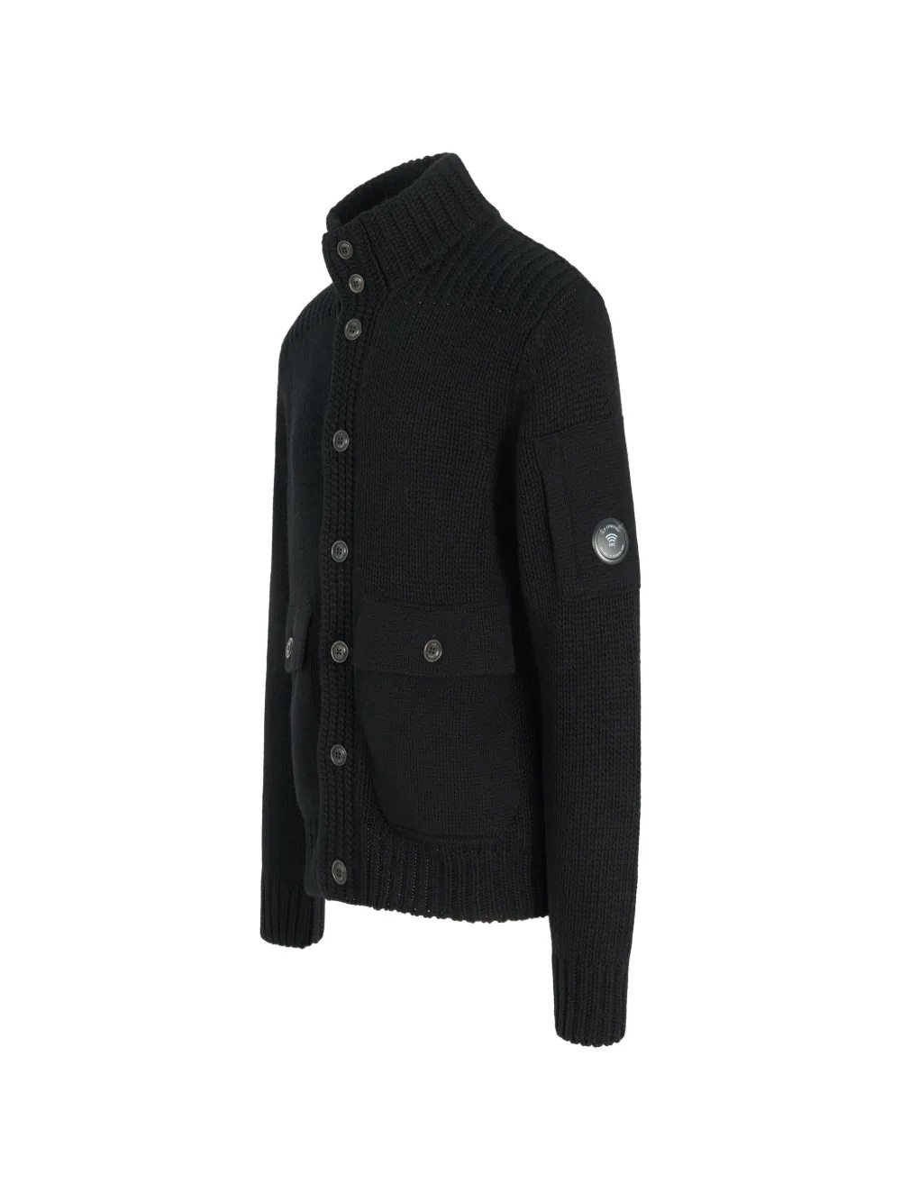 C.P. Company lambswool Lens button sweater Zwart