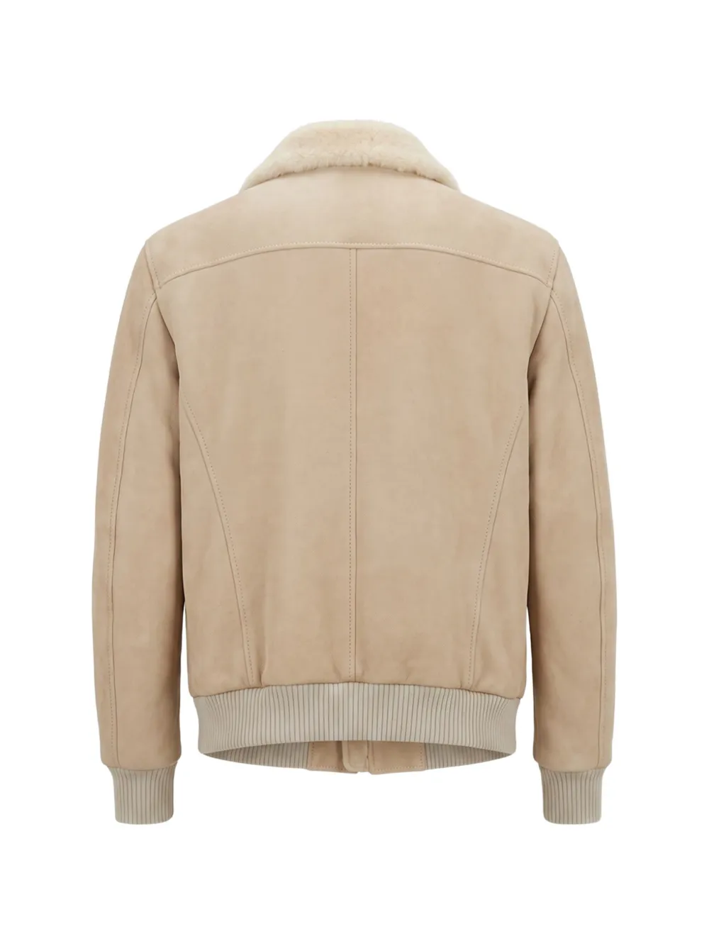 Barba Leren jack met lammy kraag Beige