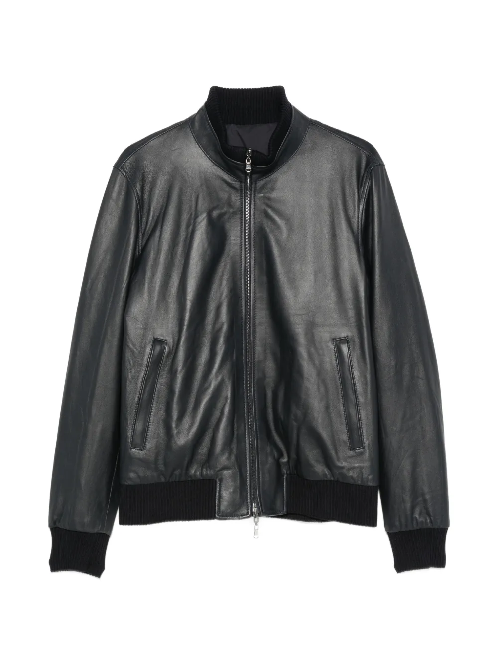 Arte Antwerp ribbed-trim leather jacket - Blau