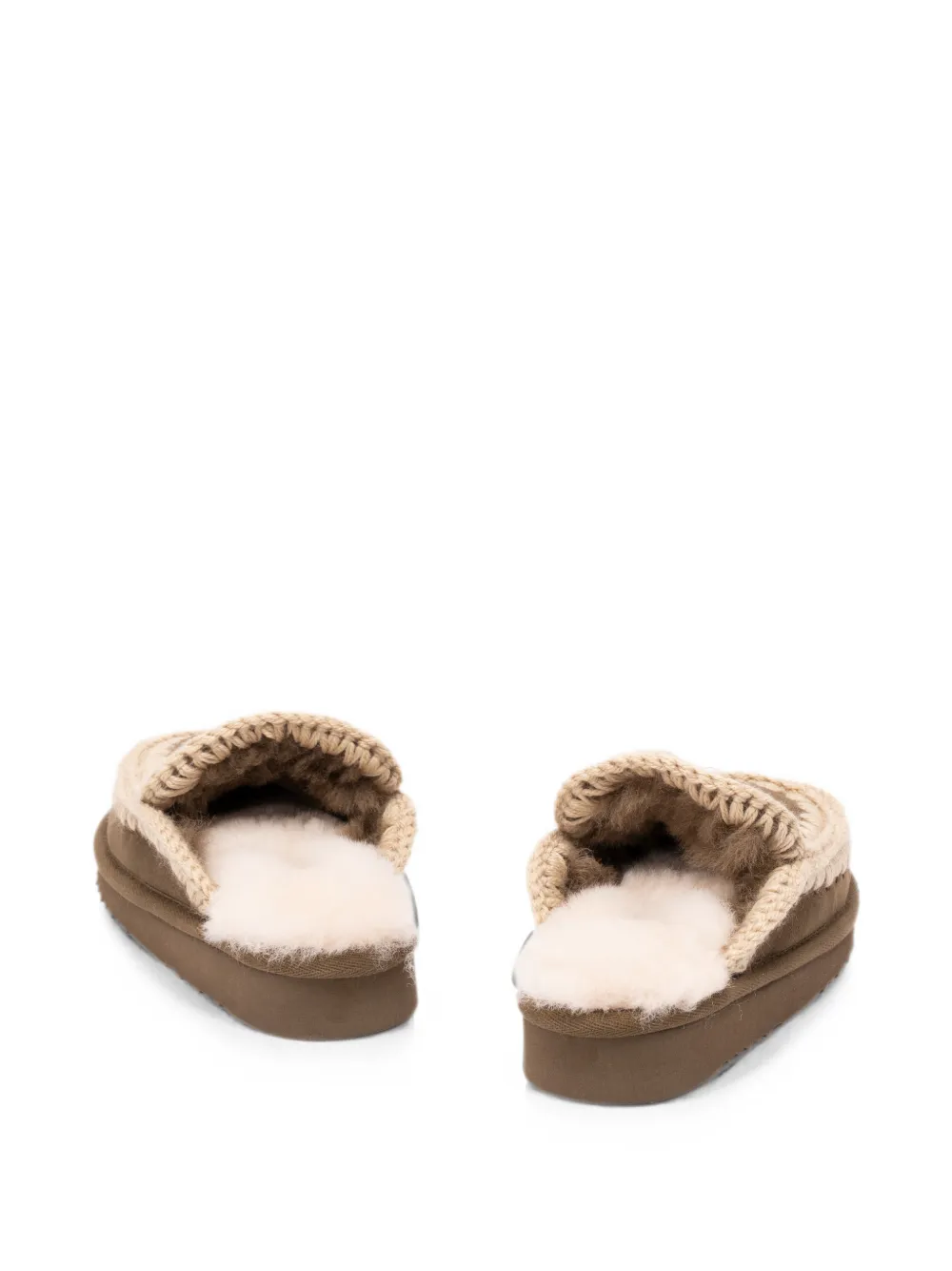 Mou Eskimo crochet-trim sheepskin slippers Bruin