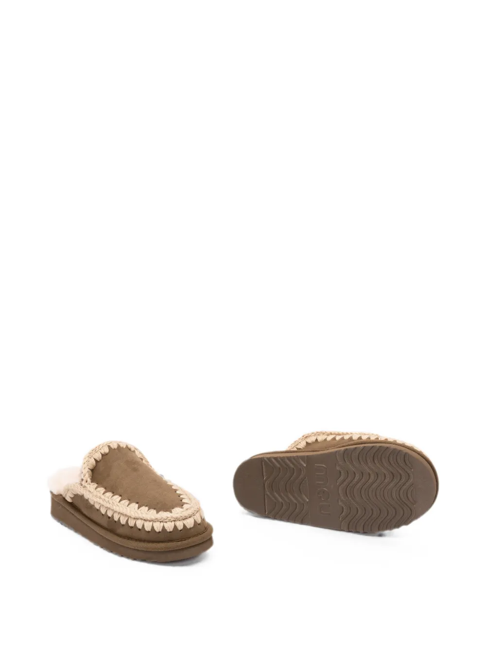 Mou Eskimo crochet-trim sheepskin slippers Bruin