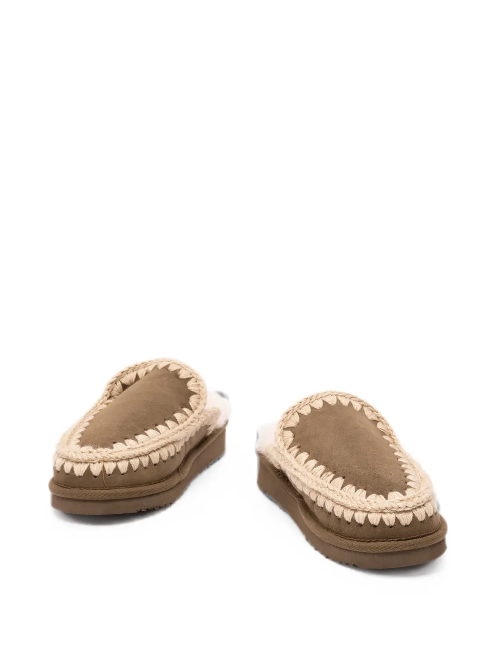 Mou Eskimo crochet-trim sheepskin slippers Bruin