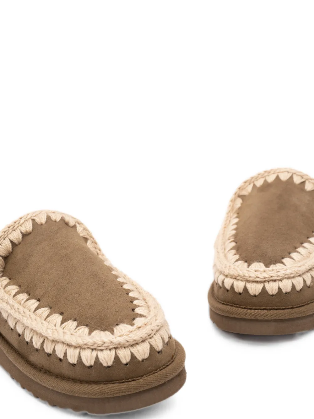 Mou Eskimo crochet-trim sheepskin slippers Bruin