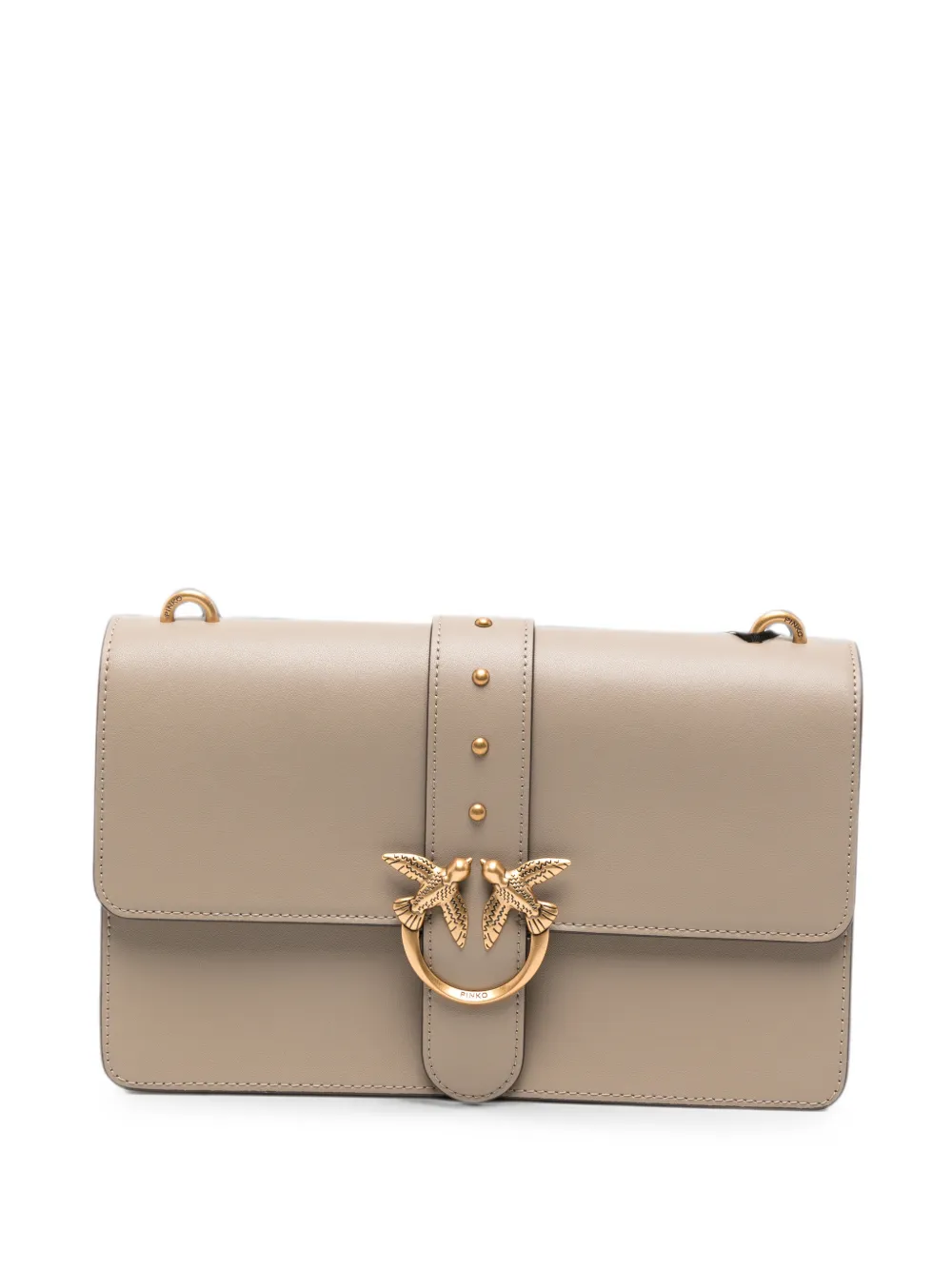PINKO small Love One leather crossbody bag - Nude